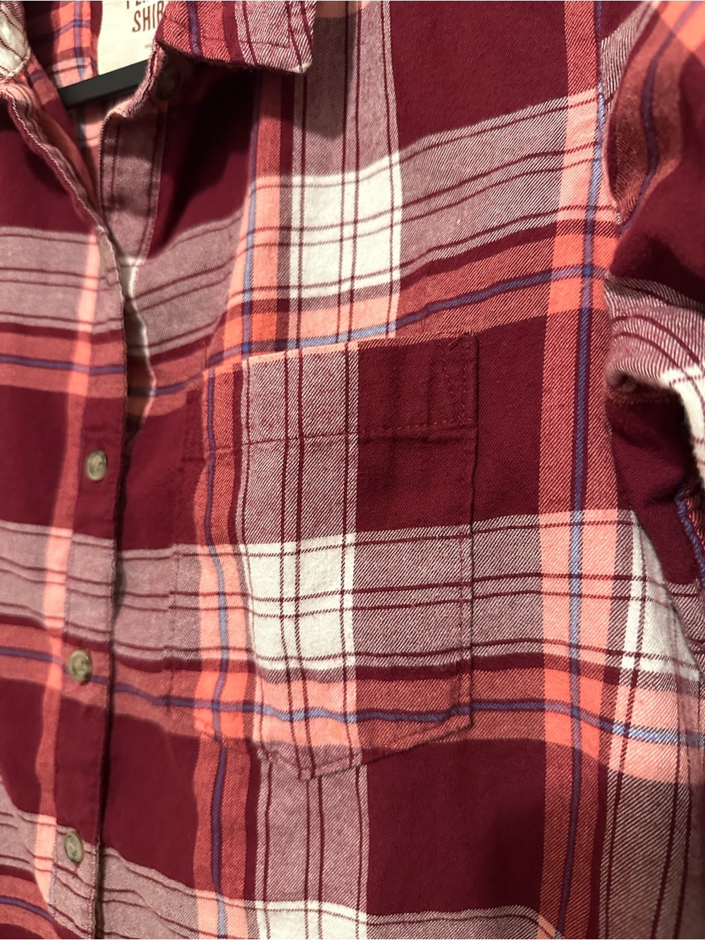 SO Perfect Shirt Women's M Burgundy Pink Plaid Flannel Button Down Relaxed Soft - Picture 5 of 9